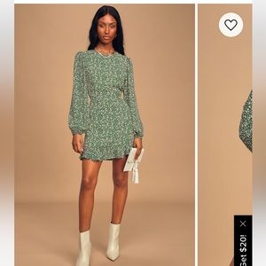 Lulus Blooming Darlin' Green Floral Print Ruffled Mini Dress